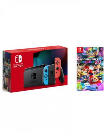 Nintendo Switch Su Neon Red Ir Neon Blue Joy- Con + Mario Kart 8 Deluxe NAUDOTAS